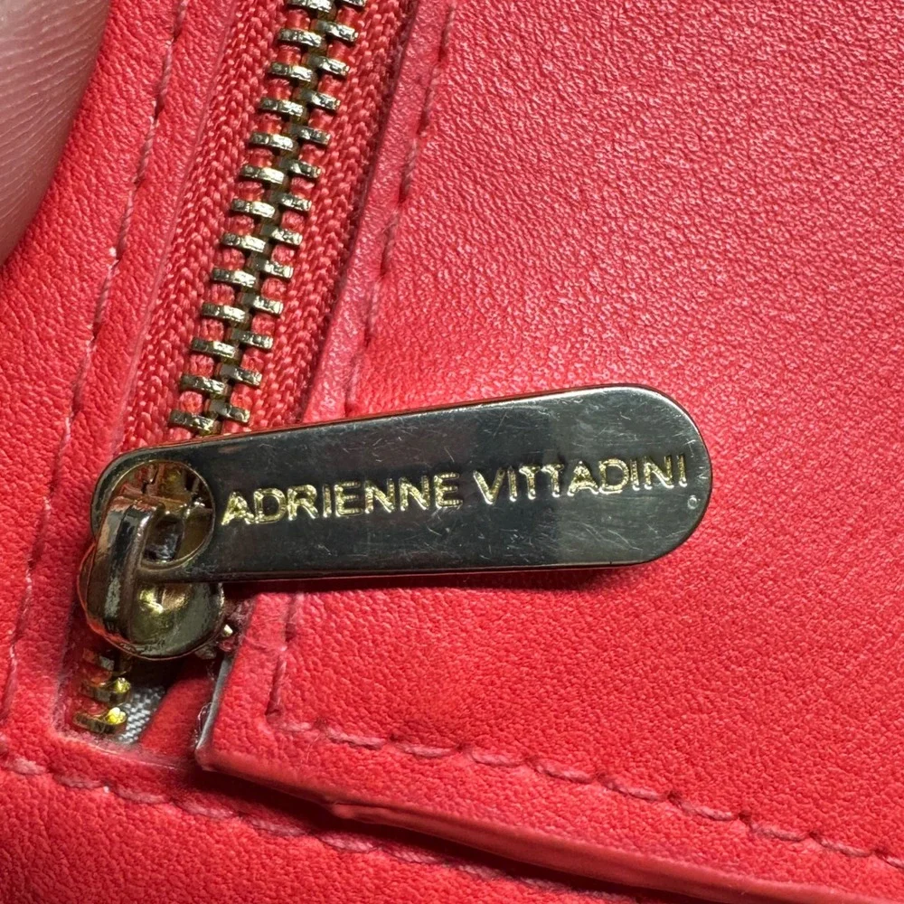 Adrienne Vittadini Red Faux Leather Continental Wallet Gold Logo Snap Closure